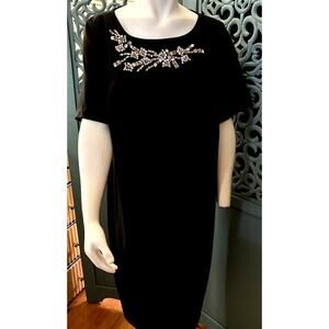 NWT Calvin Klein Black Dress w/Rhinestone Floral Spray on Bodice-Dillard's-16W